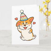 Corgi Birthday Party Karte (Gelbe Blume)