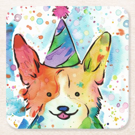 Corgi Birthday Party Rechteckiger Pappuntersetzer (Vorderseite)