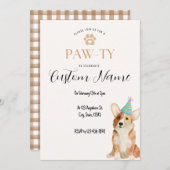Corgi Birthday Paw-ty Einladung (Vorne/Hinten)