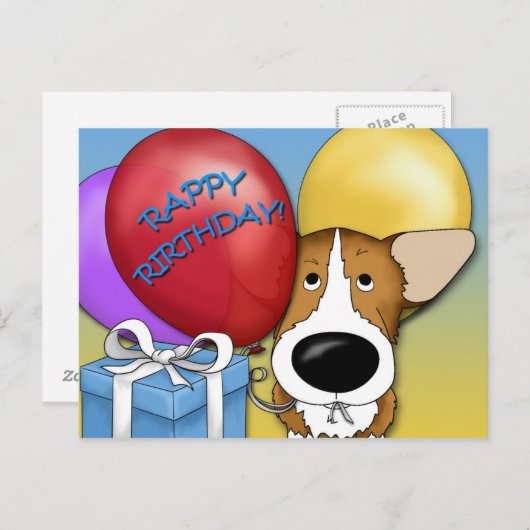 Corgi Birthday Postcard Postkarte (Vorne/Hinten)