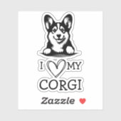 Corgi Black and White Heart Theme Aufkleber (Blatt)