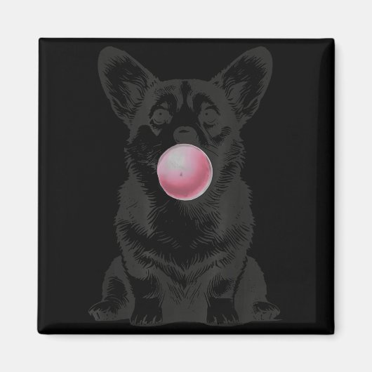 Corgi bläst Kaugummi Lustiger Hunde-Cartoon-Meme Magnet (Vorne)