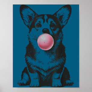 Corgi bläst Kaugummi Lustiger Hunde-Cartoon-Meme Poster