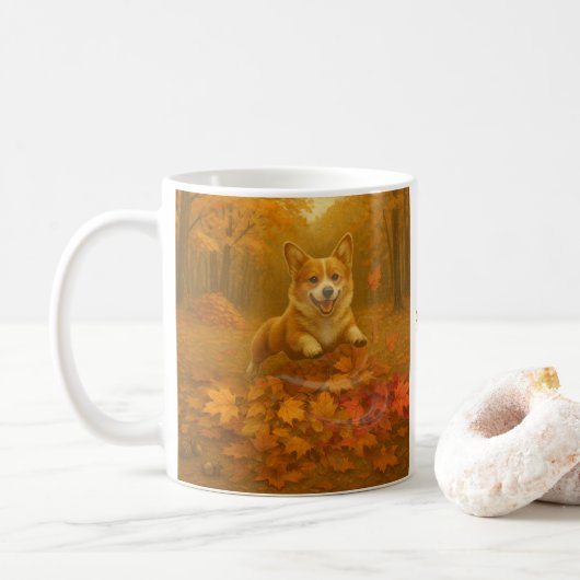 Corgi-Blatt-Sprung Kaffeetasse (Mit Donut)