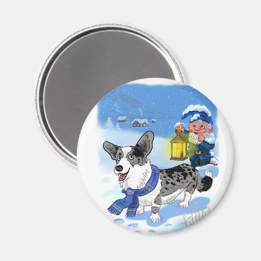 Corgi Blue merle Magnet (Vorderseite/Rückseite)