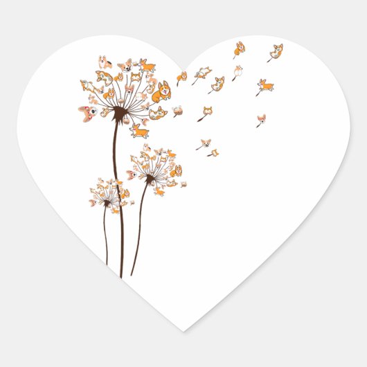 Corgi Blume Fly Dandelion Shirt Niedlich Hund Love Herz-Aufkleber (Vorderseite)