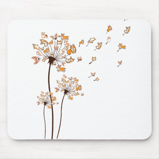 Corgi Blume Fly Dandelion Shirt Niedlich Hund Love Mousepad (Vorne)