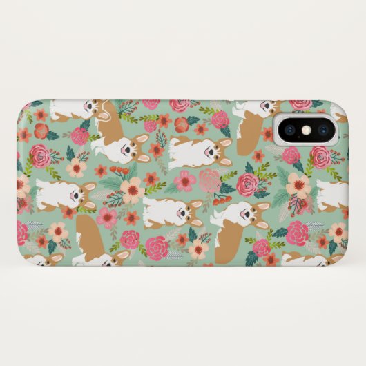 Corgi BlumeniPhone Fall - Minze Case-Mate iPhone Hülle (Rückseite (Horizontal))