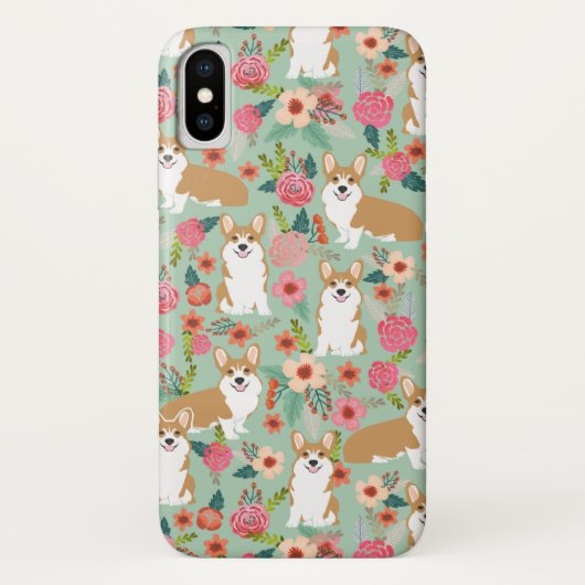 Corgi BlumeniPhone Fall - Minze Case-Mate iPhone Hülle (Rückseite)