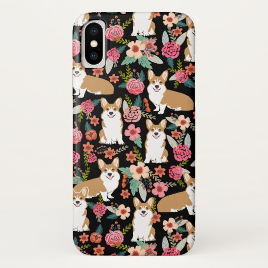 Corgi BlumeniPhone Fall - Schwarzes Case-Mate iPhone Hülle (Rückseite)