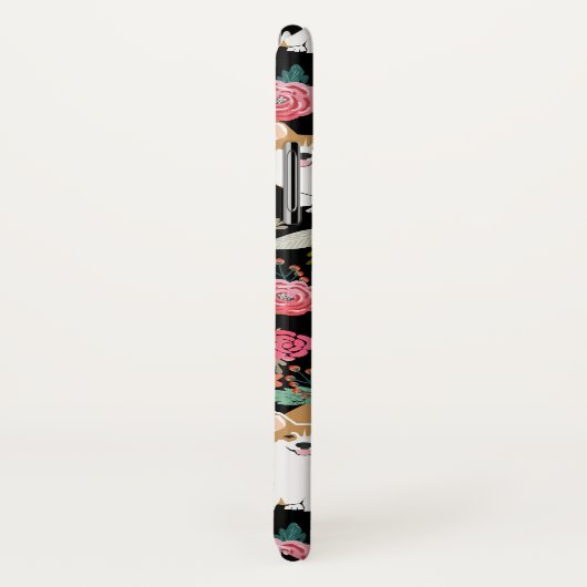 Corgi BlumeniPhone Fall - Schwarzes Case-Mate iPhone Hülle (Hinten/Rechts)