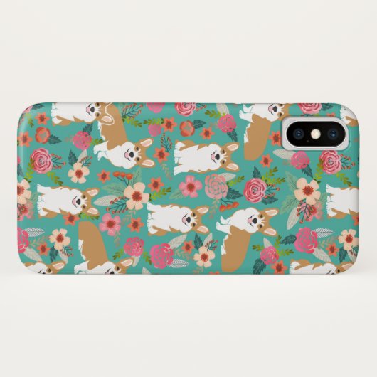 Corgi BlumeniPhone Fall - Türkis Case-Mate iPhone Hülle (Rückseite (Horizontal))