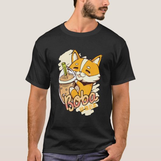 Corgi Boba Bubble Milk Tea Grafik T-Shirt (Vorderseite)