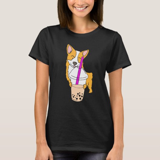 Corgi Boba Milchtee Bubble Tea Mp T-Shirt (Vorderseite)