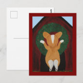 Corgi bringt Weihnachtskranz am Hundehaus an Postkarte (Vorne/Hinten)