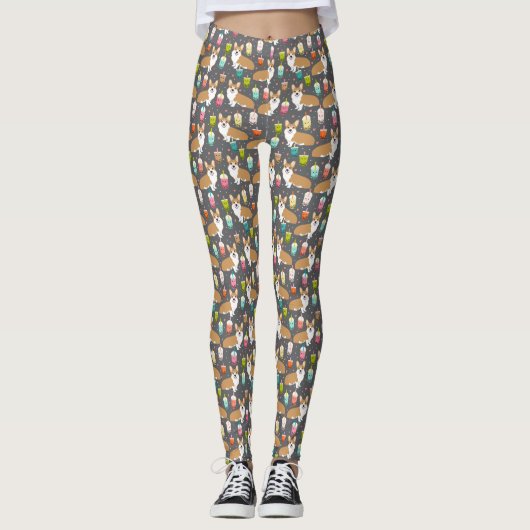 Corgi Bubble Tea Leggings - niedlicher Hund kawaii (Vorderseite)