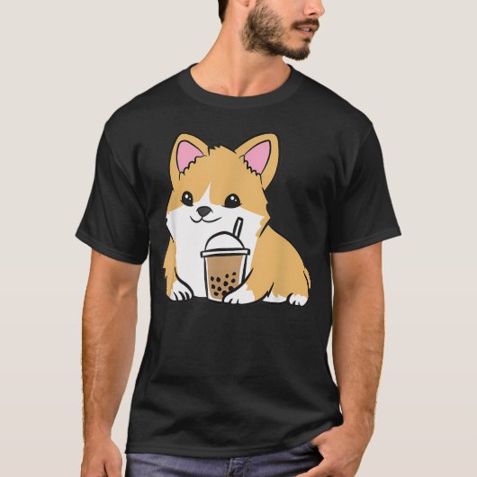Corgi Bubble Tea Welsh Corgi Perl Milchtee T-Shirt (Vorderseite)