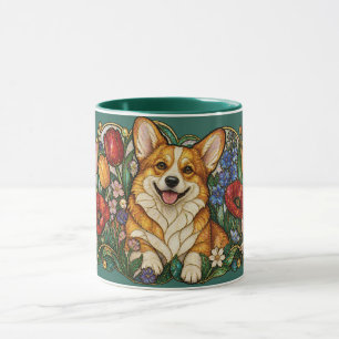 Corgi-Buntglas im Jugendstil Tasse