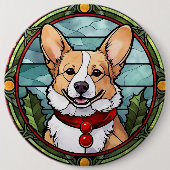 Corgi-Buntglas-Weihnachten Button (Vorderseite)