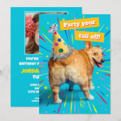 Corgi Butt Birthday Hat Einladung (Vorne/Hinten)