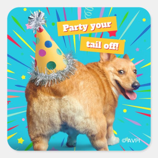 Corgi Butt Birthday Hat Quadratischer Aufkleber (Vorderseite)