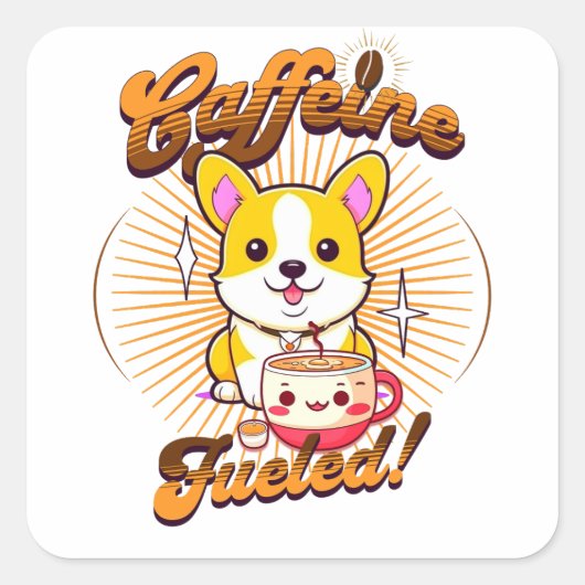 CORGI CAFFEINE FÜHLT! QUADRATISCHER AUFKLEBER (Vorderseite)