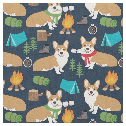 Corgi Camping im Freien Marineblau Stoff (Nahaufnahme)