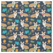 Corgi Camping im Freien Marineblau Stoff (Muster)