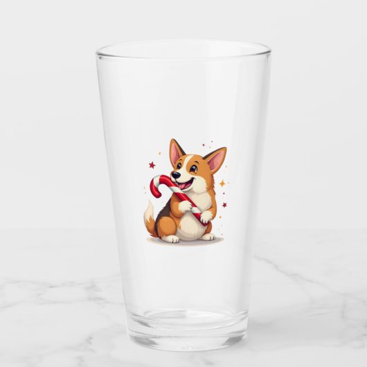 Corgi Candy Cane Freude Glas (Vorderseite)