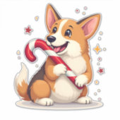 Corgi Candy Cane Joy Aufkleber (Vorderseite)