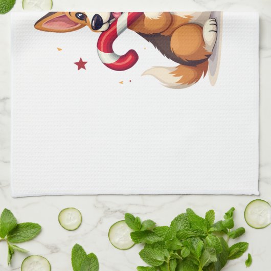 Corgi Candy Cane Joy Geschirrtuch (Gefaltet)