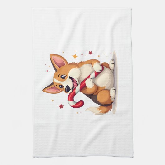 Corgi Candy Cane Joy Geschirrtuch (Vertikal)