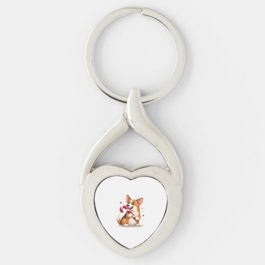 Corgi Candy Cane Joy Hund Schlüsselanhänger (Vorderseite)