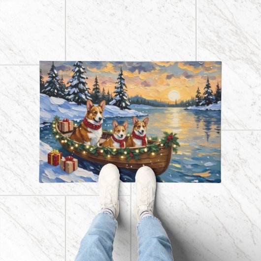 Corgi Christmas Boat Holiday Fußmatte (Indoor)