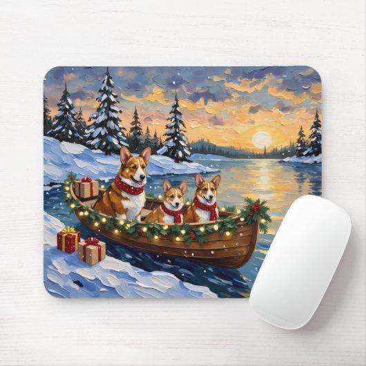 Corgi Christmas Boat Holiday Mousepad (Mit Mouse)