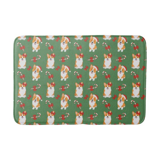 Corgi Christmas Candy Cane Pattern Badematte (Vorderseite)