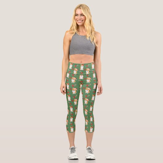 Corgi Christmas Candy Cane Pattern Capri Leggings (Vorderseite)