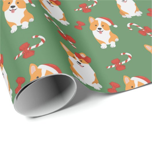 Corgi Christmas Candy Cane Pattern Geschenkpapier (Rolleneckpunkt)