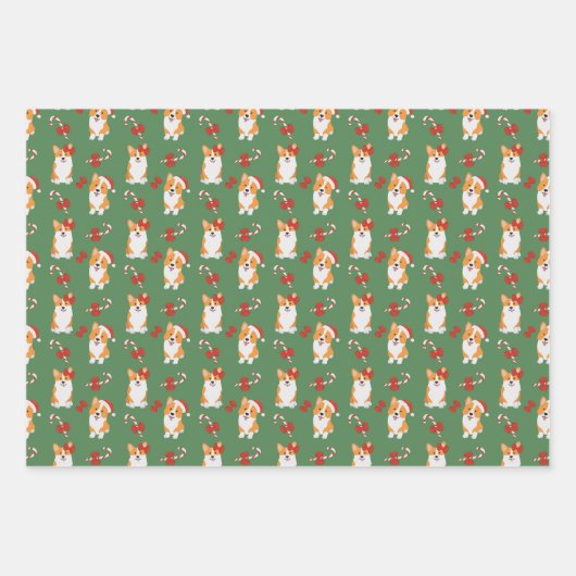 Corgi Christmas Candy Cane Pattern Geschenkpapier Set (Vorderseite 3)