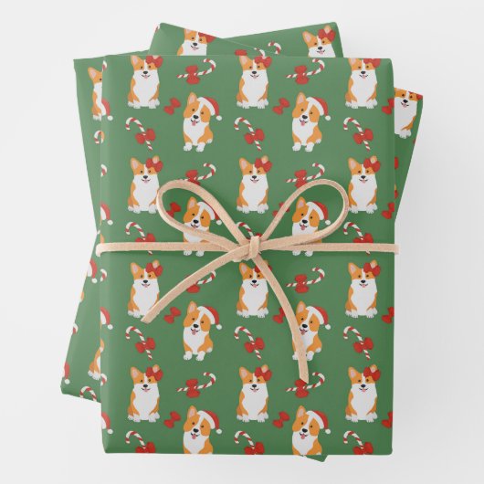 Corgi Christmas Candy Cane Pattern Geschenkpapier Set (Beispiel)