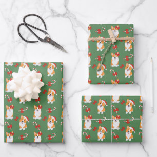 Corgi Christmas Candy Cane Pattern Geschenkpapier Set
