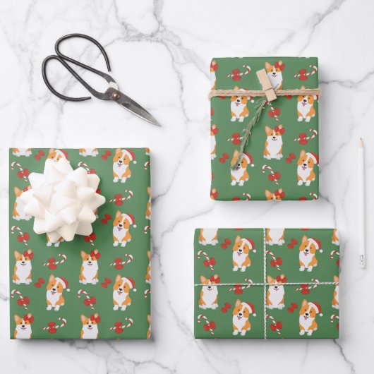 Corgi Christmas Candy Cane Pattern Geschenkpapier Set (Vorderseite)
