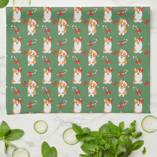 Corgi Christmas Candy Cane Pattern Geschirrtuch (Gefaltet)