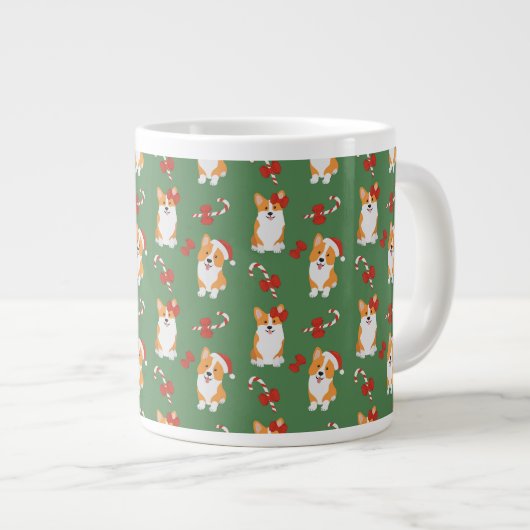 Corgi Christmas Candy Cane Pattern Jumbo-Tasse (Vorderseite Rechts)