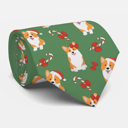 Corgi Christmas Candy Cane Pattern Krawatte (Gerollt)