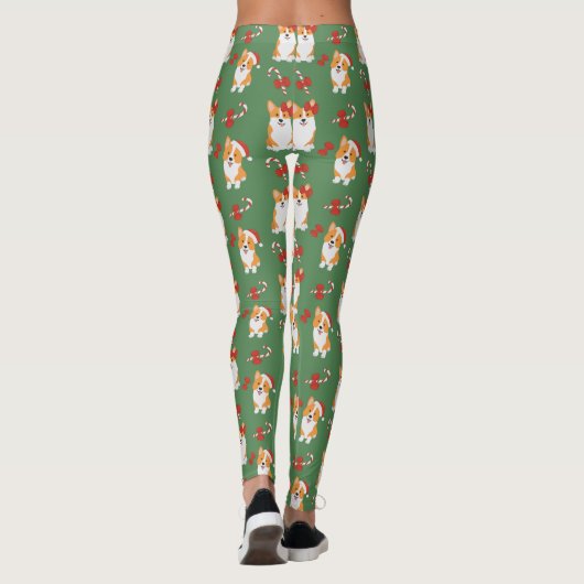 Corgi Christmas Candy Cane Pattern Leggings (Rückseite)