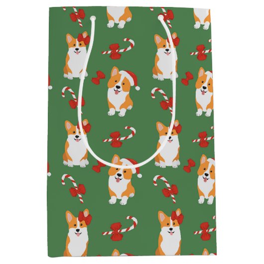 Corgi Christmas Candy Cane Pattern Mittlere Geschenktüte (Vorderseite)