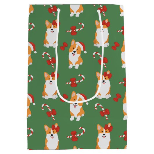 Corgi Christmas Candy Cane Pattern Mittlere Geschenktüte (Rückseite)