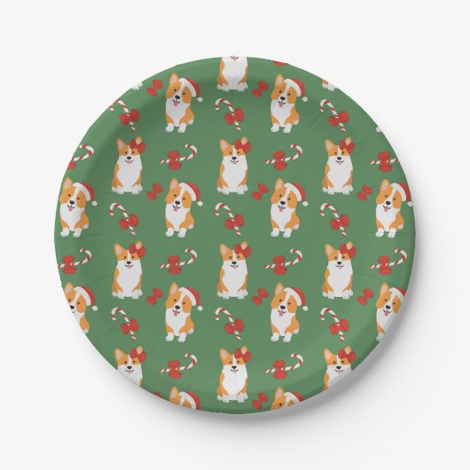 Corgi Christmas Candy Cane Pattern Pappteller (Vorderseite)