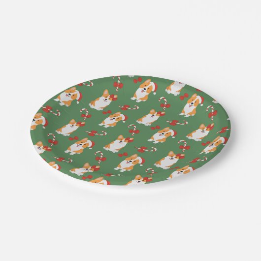 Corgi Christmas Candy Cane Pattern Pappteller (Schrägansicht)